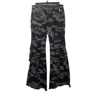Current Mood Dolls Kill Aurora Flare Cargo Jeans Size M Black Gray Camouflage